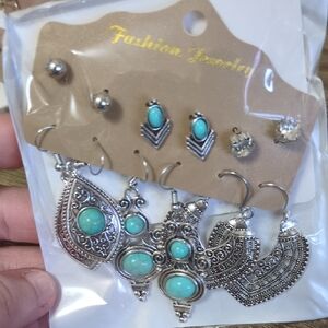 Silver and Turquoise Fashion Jewelry Earrings Set
